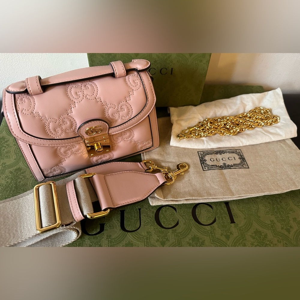Gucci Matelassé PInk Small Top Handle Tote and Shoulder Bag New - Picture 4 of 11